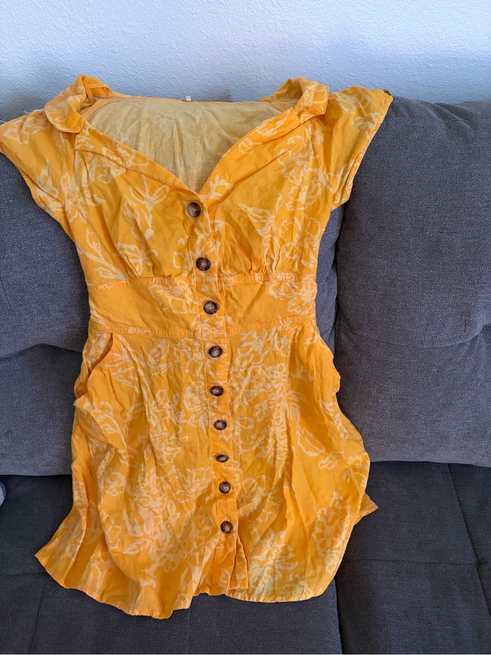 Free People Yellow Floral Button-Front Mini Dress